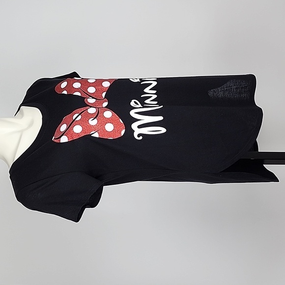 Disney Minnie Mouse Short Sleeve T-Shirt Black Red Glitter Bow Size Medium 7, 9 - Picture 2 of 10